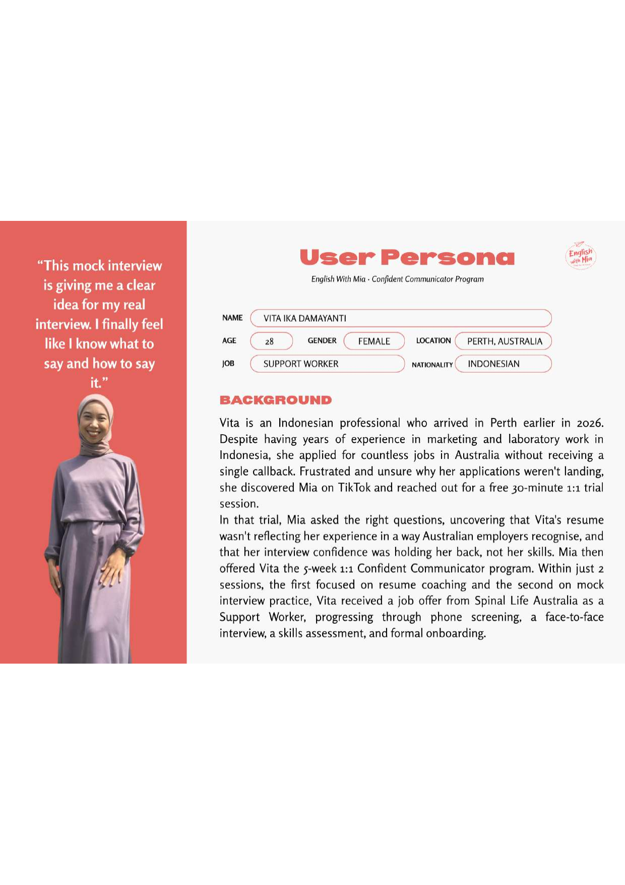 Artefact 1 User Persona page 1, Vita Ika Damayanti